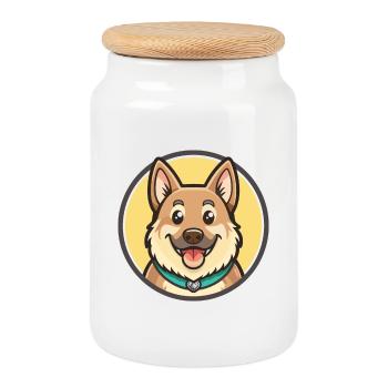 Personnage de dessin animé de race de chien Chinook Kawaii Clipart - Boîte à biscuits avec couvercle en bois - blanc - Devant
