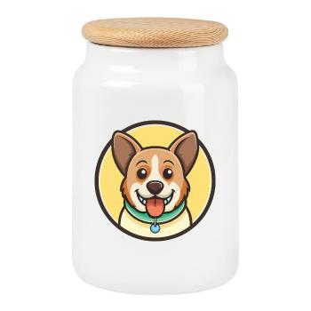 Illustration clipart kawaii de dessin animé de race de chien Cur - Boîte à biscuits avec couvercle en bois - blanc - Devant