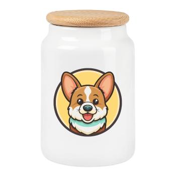 Corgi Dog Breed Cartoon Kawaii Clipart Animal Pet - Cookie Jar with Wooden Lid - white - Front