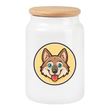 Chien-loup tchécoslovaque Race de chien Dessin animé Kawaii - Boîte à biscuits avec couvercle en bois - blanc - Devant