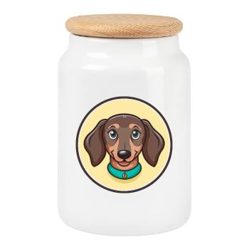 Teckel Chien Race Dessin animé Kawaii Clipart Animal - Boîte à biscuits avec couvercle en bois - blanc - Devant