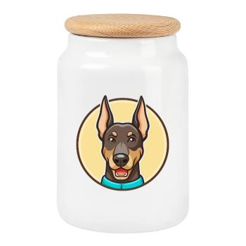 Dobermann Pinscher Hund Rasse Cartoon Kawaii Clipart - Keksdose mit Holzdeckel - Weiß - Vorne