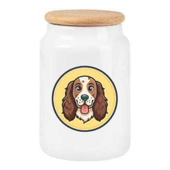 English Setter Dog Breed Cartoon Kawaii Clipart - Cookie Jar with Wooden Lid - white - Front