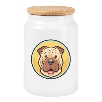 Chinesischer Shar Pei Hunderasse Cartoon Kawaii Clipart - Keksdose mit Holzdeckel - Weiß - Vorne