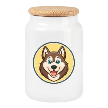 Chukotka traîneau chien race dessin animé Kawaii Clipart animal de compagnie - Boîte à biscuits avec couvercle en bois - blanc - Devant