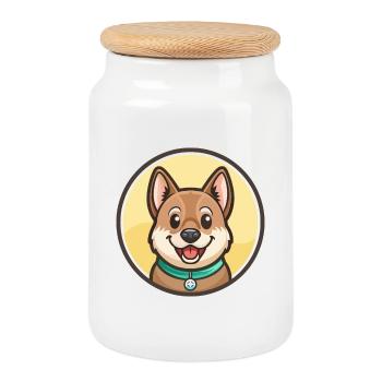 Personnage de dessin animé de race de chien Chortai Kawaii Clipart - Boîte à biscuits avec couvercle en bois - blanc - Devant