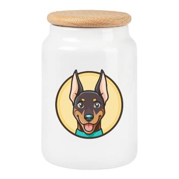 Dobermann Hunderasse Bunte Karikatur Kawaii Clipart - Keksdose mit Holzdeckel - Weiß - Vorne