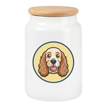 Cocker anglais Spaniel Chien Race Dessin animé Kawaii - Boîte à biscuits avec couvercle en bois - blanc - Devant