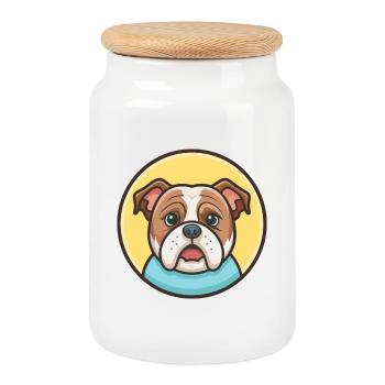 Bouledogue anglais Chien Race Dessin animé Kawaii Clipart - Boîte à biscuits avec couvercle en bois - blanc - Devant