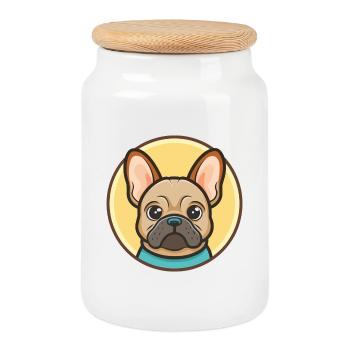 Bouledogue Français Chien Race Dessin animé Kawaii Clipart - Boîte à biscuits avec couvercle en bois - blanc - Devant