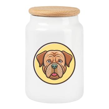 Mastiff Bordeaux Français Chien Race Dessin Animé Kawaii - Boîte à biscuits avec couvercle en bois - blanc - Devant
