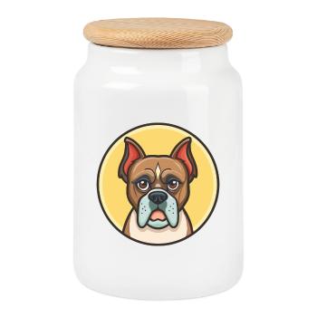 Boxer allemand chien race dessin animé Kawaii Clipart animal de compagnie - Boîte à biscuits avec couvercle en bois - blanc - Devant