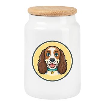 Deutsche Spaniel Hunderasse Cartoon Kawaii Clipart - Keksdose mit Holzdeckel - Weiß - Vorne