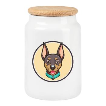 Deutsche Pinscher Hunderasse Cartoon Kawaii Clipart - Keksdose mit Holzdeckel - Weiß - Vorne