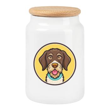 Braque allemand à poil dur chien race dessin animé Kawaii - Boîte à biscuits avec couvercle en bois - blanc - Devant