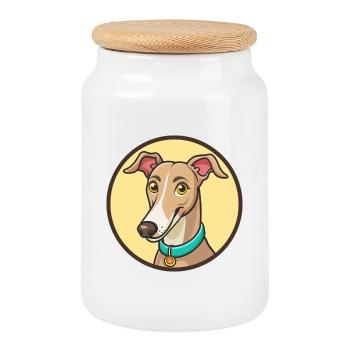 Galgo Español Chien Race Dessin animé Kawaii Clipart Animal de compagnie - Boîte à biscuits avec couvercle en bois - blanc - Devant