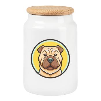 Miniatur Shar Pei Hunderasse Karikatur Kawaii - Keksdose mit Holzdeckel - Weiß - Vorne