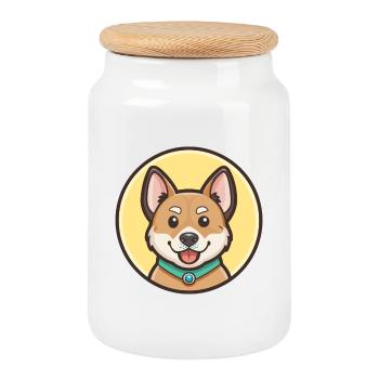Milieu Asiatique Ovtcharka Chien Race Dessin Animé Kawaii - Boîte à biscuits avec couvercle en bois - blanc - Devant