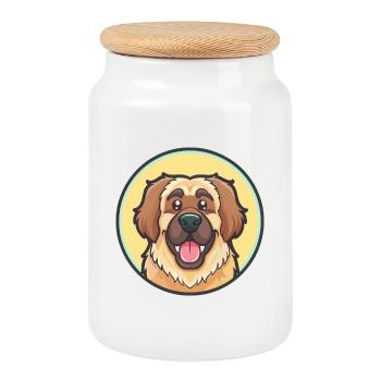 Leonberger Hund Rasse Cartoon Kawaii Clipart Tier - Keksdose mit Holzdeckel - Weiß - Vorne