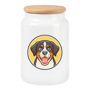 Grand Bouvier Suisse Race Dessin Animé Kawaii - Boîte à biscuits avec couvercle en bois - blanc - Devant
