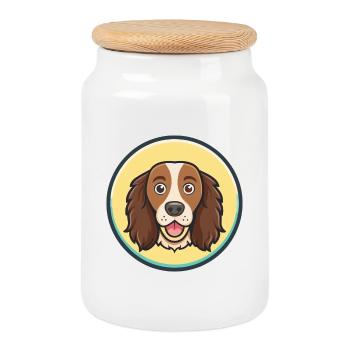 German Longhaired Pointer Dog Breed Cartoon Kawaii - Cookie Jar with Wooden Lid - white - Front