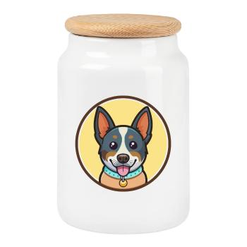 Halls Heeler Dog Breed Cartoon Kawaii Clipart Pet - Cookie Jar with Wooden Lid - white - Front