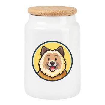 Chien de berger de l’Himalaya Chien Race Dessin animé Kawaii - Boîte à biscuits avec couvercle en bois - blanc - Devant