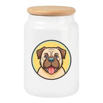 Majorque Mastiff Chien Race Dessin animé Kawaii Clipart - Boîte à biscuits avec couvercle en bois - blanc - Devant