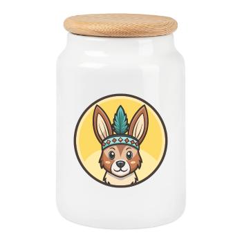 Hase Indischer Hund Rasse Lustige Karikatur Kawaii Clipart - Keksdose mit Holzdeckel - Weiß - Vorne