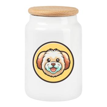 Malteser Hund Rasse Cartoon Figur Kawaii Clipart - Keksdose mit Holzdeckel - Weiß - Vorne