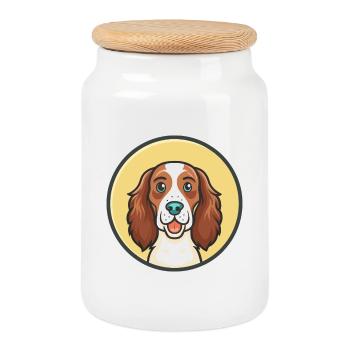Irish Red And White Setter Dog Breed Funny Cartoon - Cookie Jar with Wooden Lid - white - Front