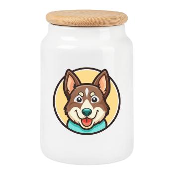 Lundehund Chien Race Dessin animé Kawaii Clipart Animal - Boîte à biscuits avec couvercle en bois - blanc - Devant