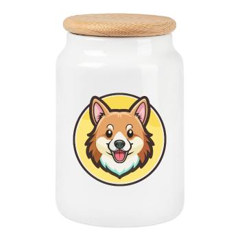 Chien de berger islandais Race de chien Dessin animé Kawaii - Boîte à biscuits avec couvercle en bois - blanc - Devant