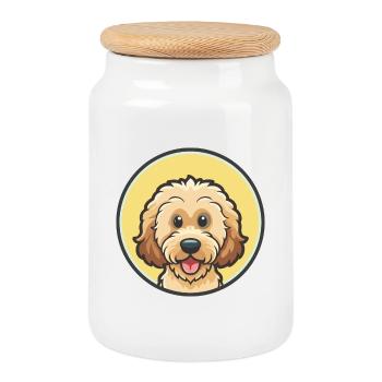 Labradoodle Hund Rasse Lustige Karikatur Kawaii Clipart - Keksdose mit Holzdeckel - Weiß - Vorne