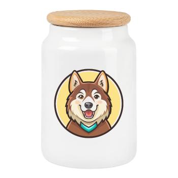 Kamchatka traîneau chien race dessin animé Kawaii Clipart - Boîte à biscuits avec couvercle en bois - blanc - Devant