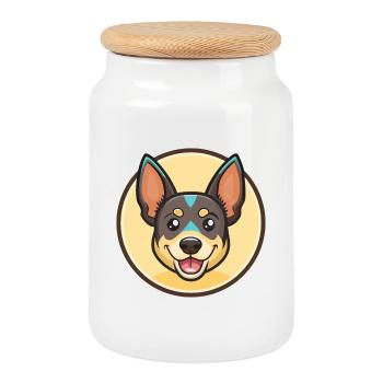 Lancashire Heeler Dog Breed Cartoon Kawaii Clipart - Cookie Jar with Wooden Lid - white - Front