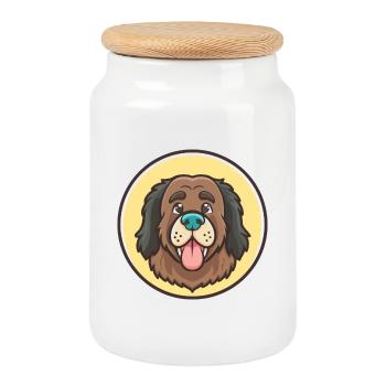Terre-Neuve Chien Race Dessin animé Kawaii Clipart Animal de compagnie - Boîte à biscuits avec couvercle en bois - blanc - Devant
