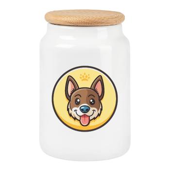 Nouvelle-Zélande Tête Chien Race Drôle Dessin Animé Kawaii - Boîte à biscuits avec couvercle en bois - blanc - Devant