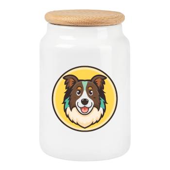 Picardie Schäferhund Hund Rasse Cartoon Kawaii Clipart - Keksdose mit Holzdeckel - Weiß - Vorne