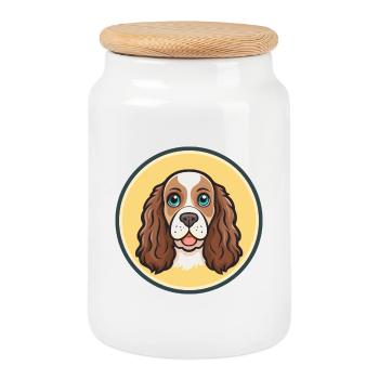 Épagneul picard, race de chien, dessin animé, Kawaii, Clipart - Boîte à biscuits avec couvercle en bois - blanc - Devant