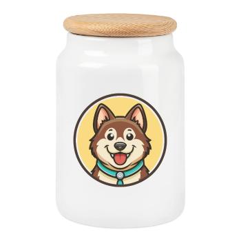Nenets Troupeau Laika Chien Race Dessin Animé Kawaii Animal de compagnie - Boîte à biscuits avec couvercle en bois - blanc - Devant