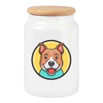 Pitbull Dog Breed Cartoon Character Kawaii Clipart - Cookie Jar with Wooden Lid - white - Front