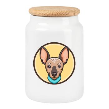 Chien nu péruvien race dessin animé Kawaii Clipart - Boîte à biscuits avec couvercle en bois - blanc - Devant