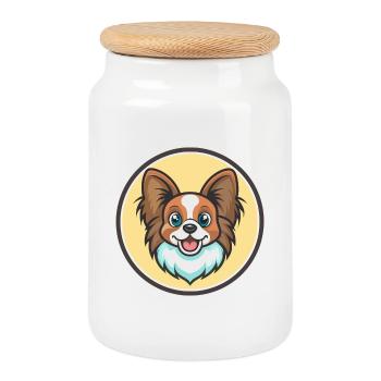 Papillon Hunderasse Bunte Karikatur Kawaii Clipart - Keksdose mit Holzdeckel - Weiß - Vorne