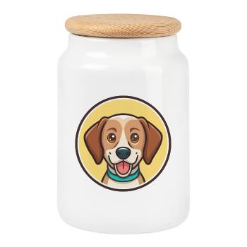 Chien de chasse polonais dessin animé kawaii clipart - Boîte à biscuits avec couvercle en bois - blanc - Devant