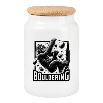Bouldern Gorilla Silberrücken Geschenk - Keksdose mit Holzdeckel - Weiß - Vorne