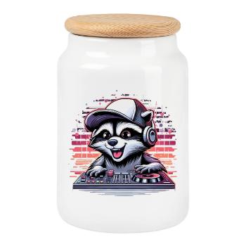 Wachbär DJ DJane Musik auflegen Geschenk - Keksdose mit Holzdeckel - Weiß - Vorne