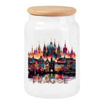 Prague Capitale République tchèque Cadeau - Boîte à biscuits avec couvercle en bois - blanc - Devant