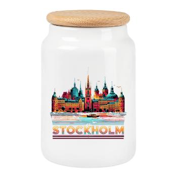 Stockholm Capital Suède Cadeau - Boîte à biscuits avec couvercle en bois - blanc - Devant