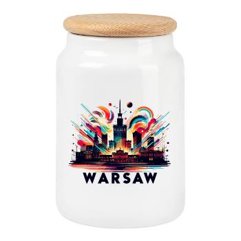 Warsaw Capital Poland Gift - Cookie Jar with Wooden Lid - white - Front